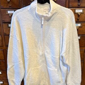 Barefoot Dreams ribbed zip cardigan. 1x. color pearl